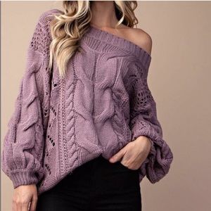 Kori America ash purple puff sleeve cable sweater